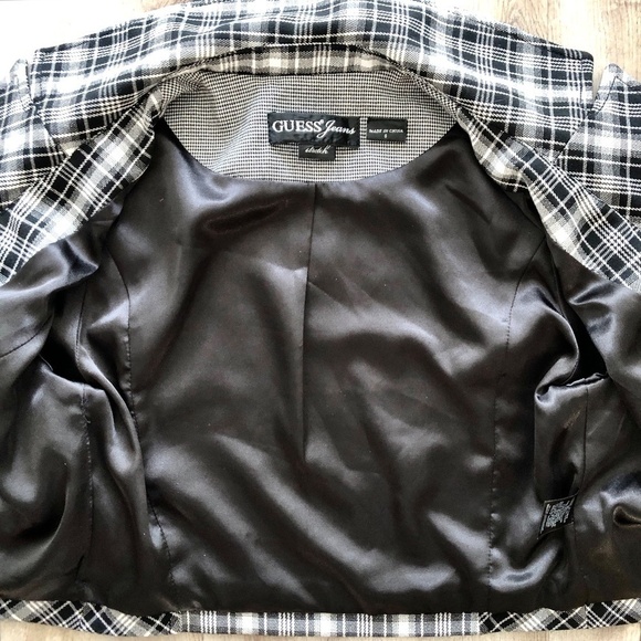 Guess, Cropped Blazer, Black & White, Plaid, Cropped Top, Button Up, Size Small - Picture 8 of 9